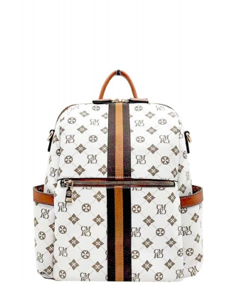 CM Monogram Striped Convertible Backpack CM-2706 IVORY